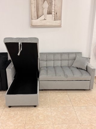 Sofá Cama Chaiselongue Gris Terciopelo