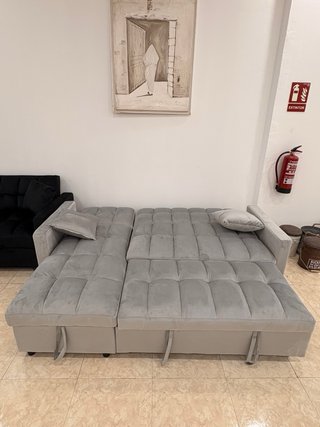 Sofá Cama Chaiselongue Gris Terciopelo