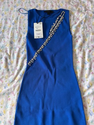Vestido fiesta Zara azul pedrería Talla S