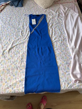 Vestido fiesta Zara azul pedrería Talla S