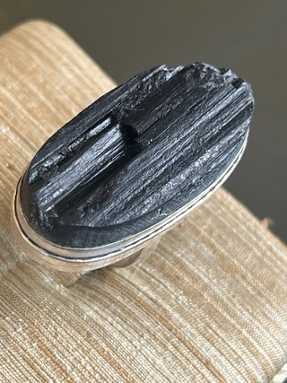 Anello vintage argento 925 e tormalina nera