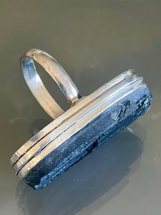 Anello vintage argento 925 e tormalina nera