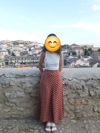 Falda larga lunares marrones y blancos