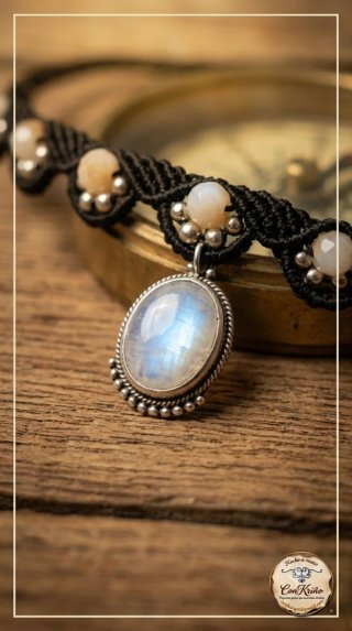 ¡Rebajas! Gargantilla Macramé Piedra Luna y Crista
