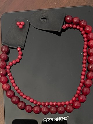 Collana perle agata rossa e vera pelle