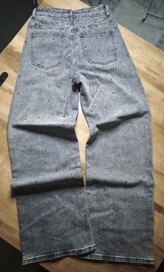 Vaqueros Laulia wide leg pedrería gris