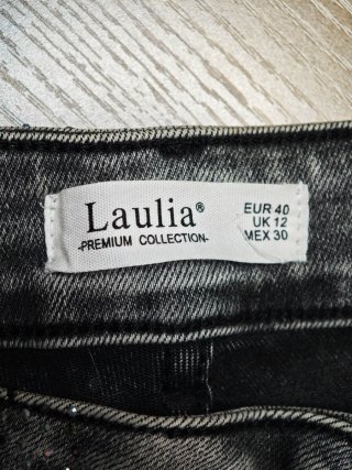 Vaqueros Laulia wide leg pedrería gris