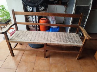 Banco madera y yute años 50 restaurado