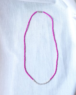 Conjunto 2 fios de contas rosa e prateado