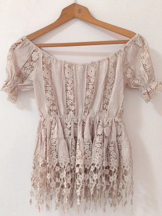 Top Antica Sartoria donna pizzo beige