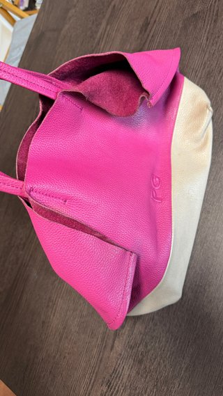 Bolso PG rosa y beige de piel mediano