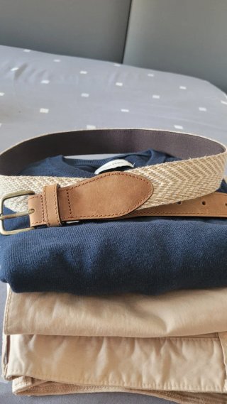 Cinturón tejido beige y marrón
