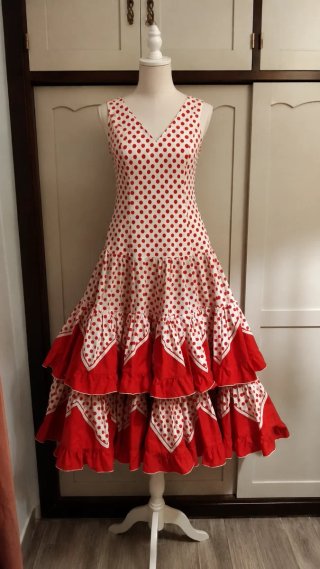 Vestido Flamenca Rojo y Blanco Lunares