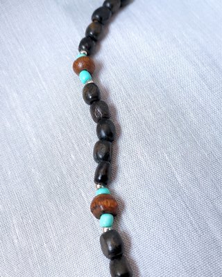 Colar de Contas Verão Preto Castanho Azul Prateado