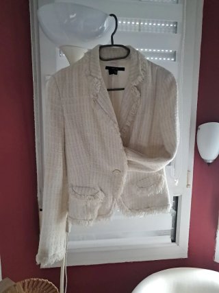 Americana tweed beige y blanco mujer
