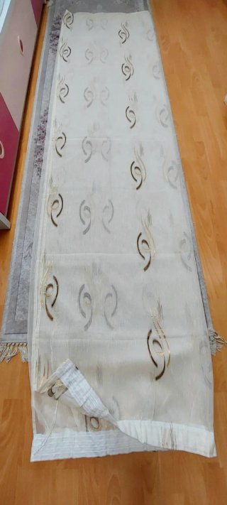 Cortina Comedor 265x255cm Beige, Marrón y Dorado