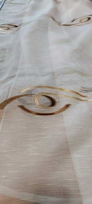 Cortina Comedor 265x255cm Beige, Marrón y Dorado