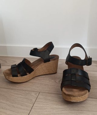 Sandalias cuña esparto negras