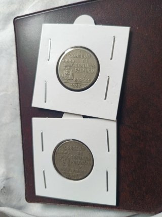 2 Monedas 1 Peseta consejo de Santander Palencia