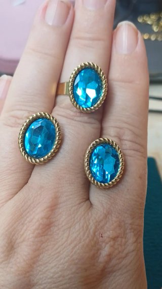 Conjunto Anillo y Pendientes Circonita Azul