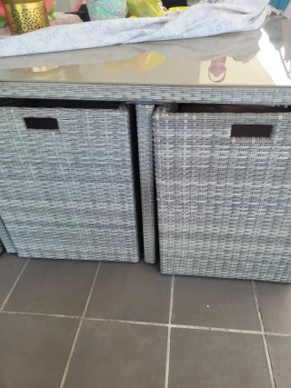 Mesa Terraza minbre y cristal + 6 Sillones