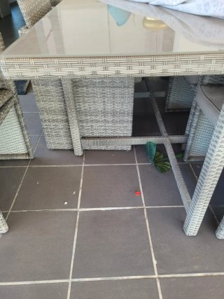 Mesa Terraza minbre y cristal + 6 Sillones