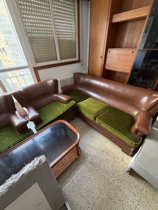 Sofá 3 plazas y 2 sillones piel vintage