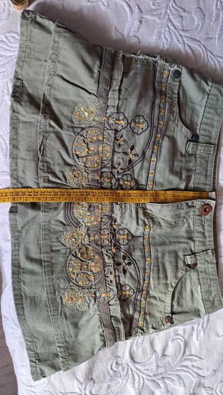 Falda Mioko Jeans verde bordada lentejuelas