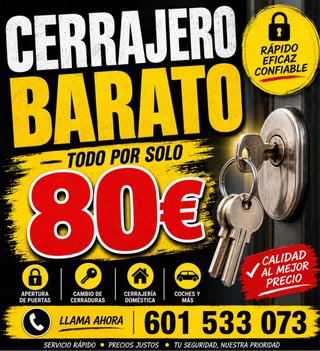 Cerrajero Barato desde 80€ toda la provincia