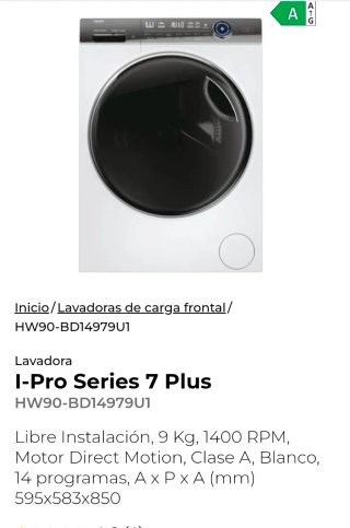 Lavadora Haier I-Pro Series 7 Plus