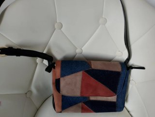 Bolso patchwork beige y azul