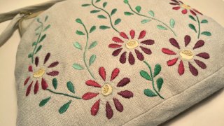BORSA Vintage FATTA A MANO Lino RICAMO Ricamo SETA