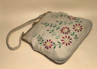 BORSA Vintage FATTA A MANO Lino RICAMO Ricamo SETA