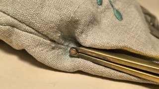 BORSA Vintage FATTA A MANO Lino RICAMO Ricamo SETA