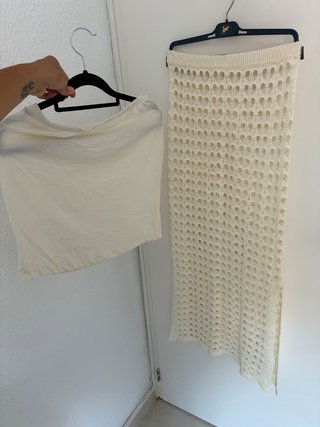Conjunto Jersey y Falda Beige/Blanco
