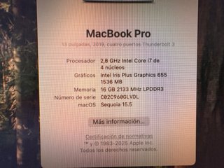 MacBook Pro 2019 i7 16GB Plata