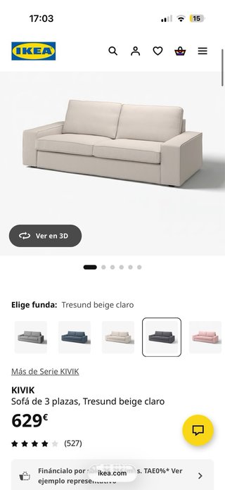 Sofá 3 plazas beige Kivik Ikea