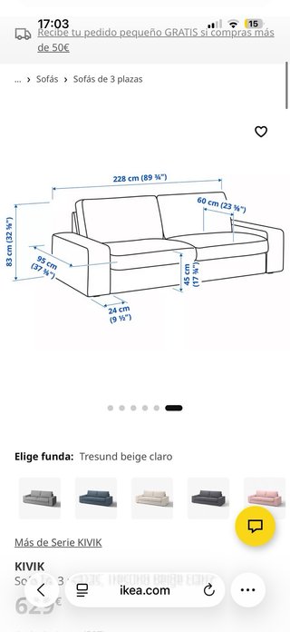 Sofá 3 plazas beige Kivik Ikea