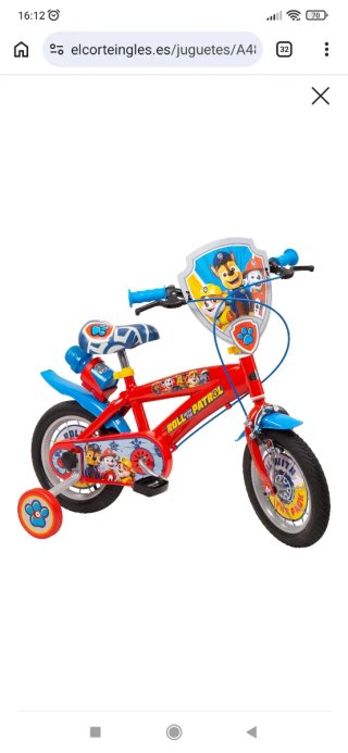 Bicicleta Patrulla Canina 12 niño