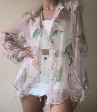 Camisa Zara Volantes Estampada Talla L