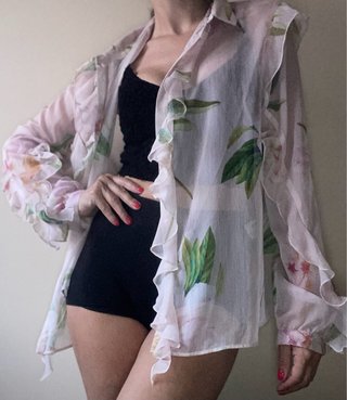 Camisa Zara Volantes Estampada Talla L