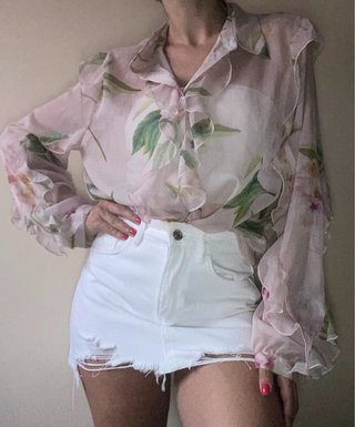 Camisa Zara Volantes Estampada Talla L