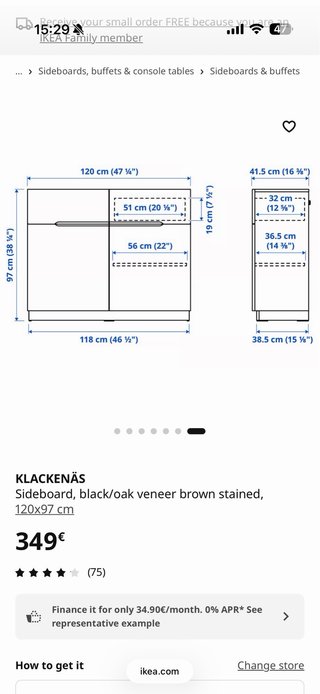 Aparador IKEA KLACKENÄS, negro/chapa de roble teñi