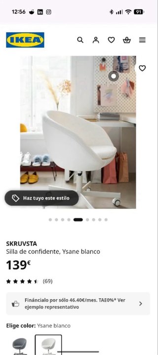Silla IKEA SKRUBSTA 139 eur escritorio blanca