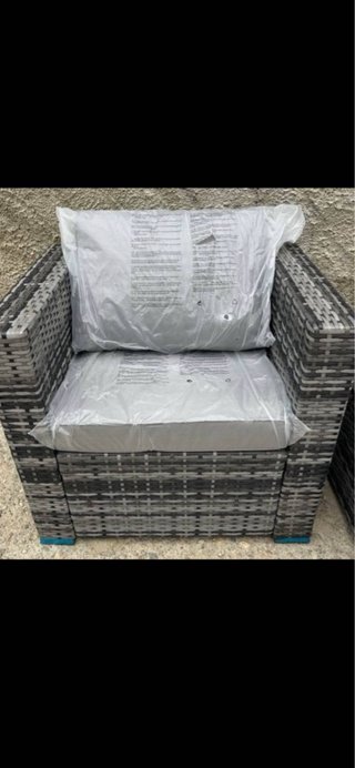 Muebles de exterior ratán gris y azul