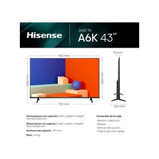 - Hisense 65A6K Smart TV 65 pulgadas 4K UHD