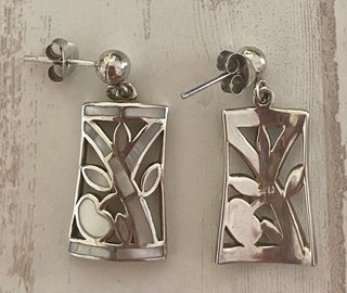Pendientes Plata y Nácar Diseño Bambú