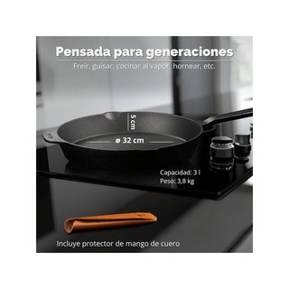 Sartén hierro fundido inducción versátil 32cm
