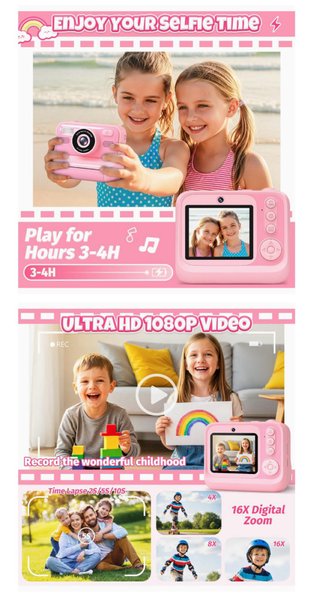 Cámara Fotos Impresora Infantil Rosa