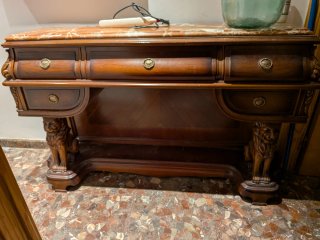 Mueble recibidor antiguo madera y mármol